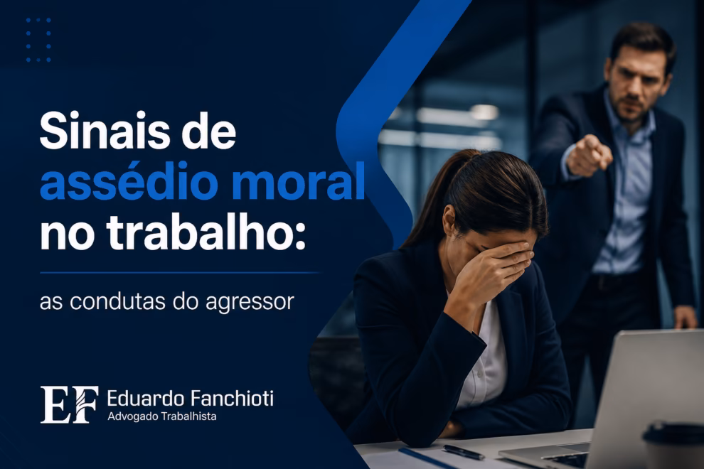 Representação visual dos sinais comportamentais do agressor no assédio moral: tom seletivo, gestos de desdém, linguagem corporal hostil e padrões sistemáticos de comunicação abusiva no ambiente de trabalho.